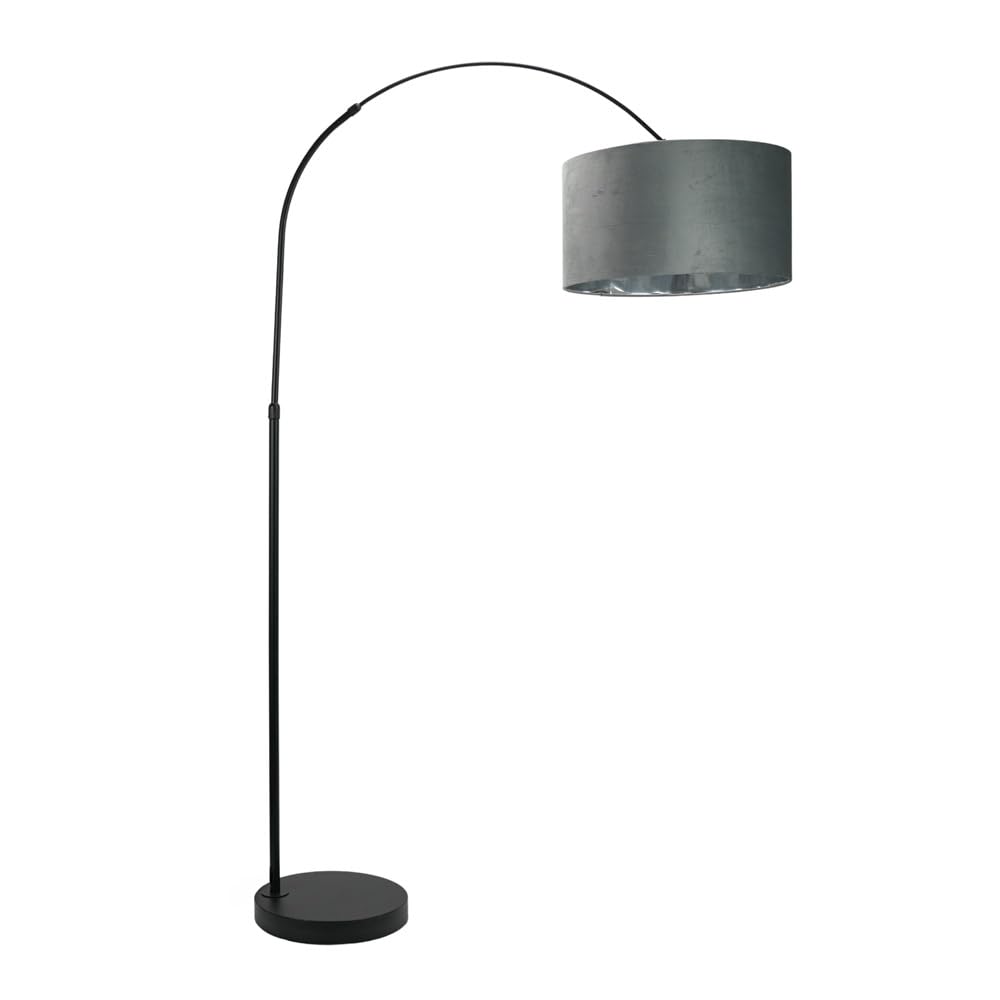 ValueLights | Louis Black Arch Floor Lamp with Grey Velvet & Chrome Inner Shade & Warm White Bulb | Floor Lamps, Home Décor & Improvement Essential