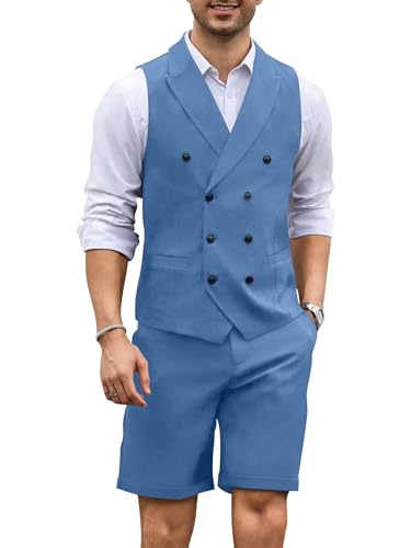 Men's 2 Piece Suits Slim Fit Wedding Suit Set Groomsmen Beach Vest Shorts Set Casual Waistcoat Set for Men