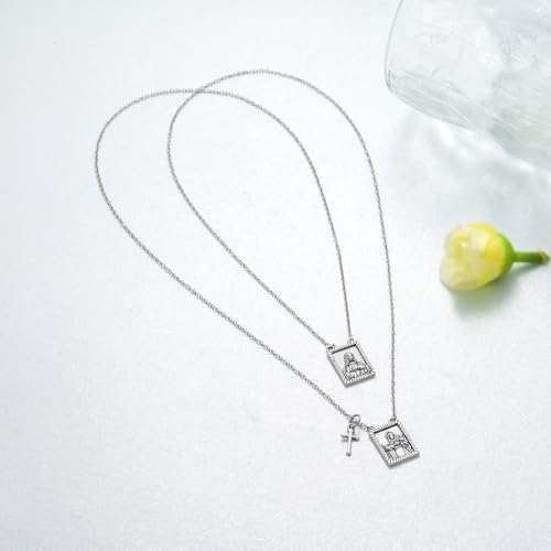 Scapulars Catholic Necklace for Women 925 Sterling Silver Pendant with Stainless Steel Chain Escapularios Catolicos Jewelry with Sacred Heart of Jesus Escapulario De La Virgen Del Carmen3