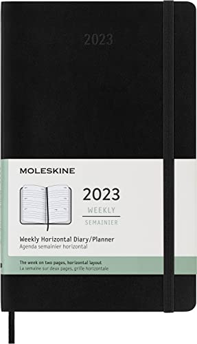 Agenda Semanal Moleskine 2022 – 12 Meses, Vista Semanal, Tapa Dura Grande 13x21 Cm, Negro, Incluye Pegatinas Para Personalizar