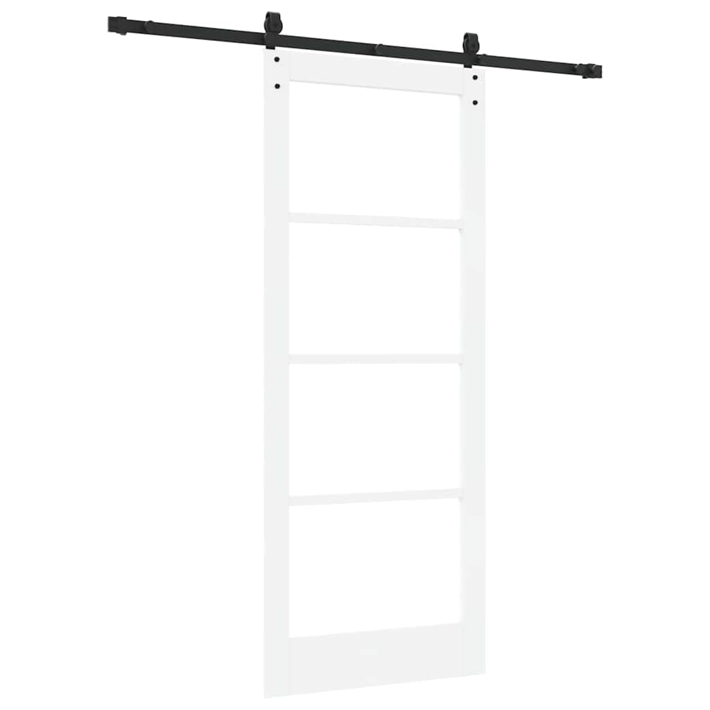 vidaXL Drzwi przesuwne 83 x 202 cm Lite drewno sosnowe i szkło Biały
