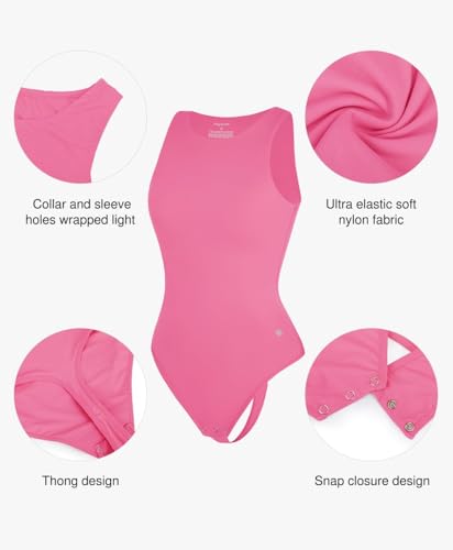Image of Popilush Bodysuits for Women Scoop Neck Body Suits Sleeveless Thong Halter Cotton Casual Tank Top for Summer