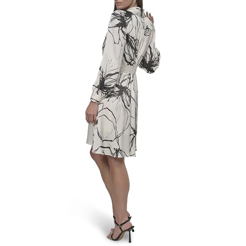 Image of DKNY Women's Long Sleeve Collared Tie Mini Shirtdress