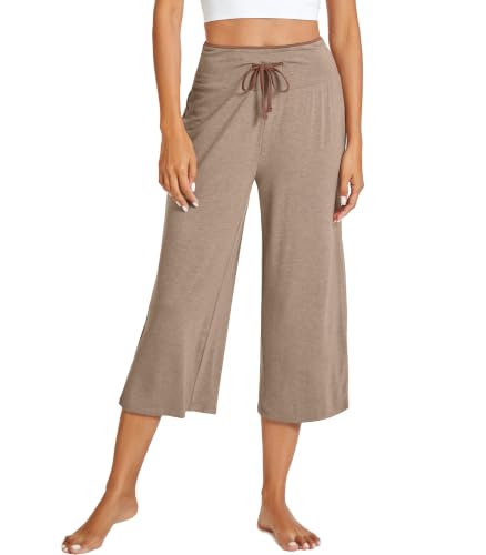 Image of WiWi Bamboo Viscose womens capri pants Wide Leg Pajama Super Soft Lounge knit Sleep shorts Cooling Pj Bottoms S-XXL
