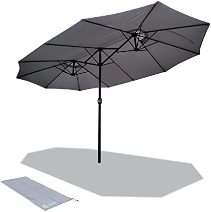 VOUNOT 3483159822436 Double Aluminium Garden Parasol with Crank, 180 gr/m2 Canvas, Water Resistant, Protective Cover Included Light Grey, 270 x 460 cm