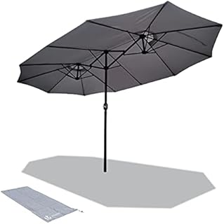 VOUNOT 3483159822436 Double Aluminium Garden Parasol with Crank, 180 gr/m2 Canvas, Water Resistant, Protective Cover Included Light Grey, 270 x 460 cm
