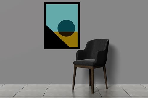 Image of BLINKART Vintage Bauhaus Retro Geometric Aesthetic Poster Gallery | Colorful Wrap Framed For Home Office Studio Living Room Modern Art Studio Decoration Abstract Shapes | (d143) | 13x10 Inch