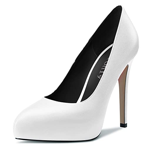 DearOnly Womens Slip On Platform Pumps High Stiletto Heel Closed Round Toe Matte Dress Shoes Bridal Wedding Shopping Vacation 5 Inch