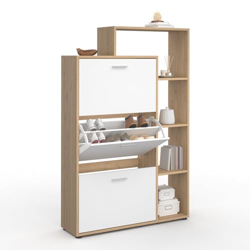 IDMarket - Scarpiera Klark imitazione faggio a 3 ante bianche con ripiano