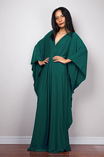 Image of RanRui Caftans for Women Solid Color Chiffon Plus Size Kaftan Dresses Beach Cover Up V Neck Batwing Sleeve Caftans Loungewear