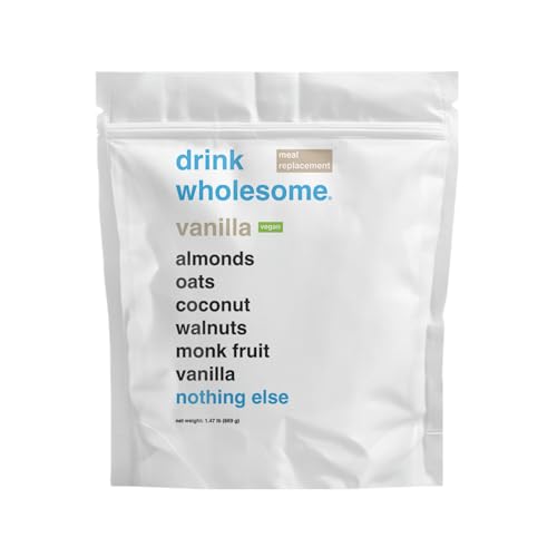 Drink Wholesome Vegan Vanilla Meal Replacement Powder for Sensitive Stomachs | Minimally Processed, Whole-Food Protein | Additive-Free, Dairy-Free, Gluten-Free | Low Sodium