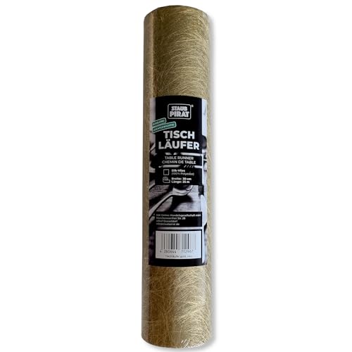 STAUBPIRAT Tischläufer Rolle 30 cm x 25 m Deko Strukturvlies Meterware zum Zuschneiden - modern hochdekoratives Tischband für Feste Feiern und Events (Gold)
