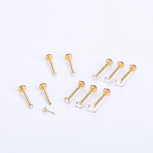 Image of Oveta Threadless Nose Stud Stainless Steel 20G 18G 16G Threadless Flat Back Tragus Earrings Labret Medusa Monroe Ashely Lip Piercing Jewerly Gold