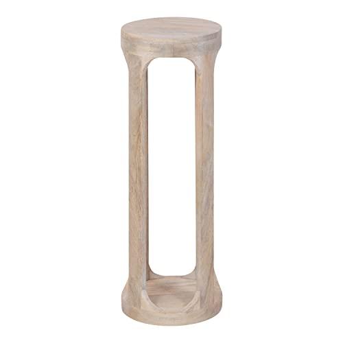 Kate and Laurel Dahl Coastal Wooden Round Drink Table; 8 x 23; Whitewash; Boho Circle Wood Accent Pedestal Table for Living Room Plant Stand or Small Bedroom Nightstand - Image 7