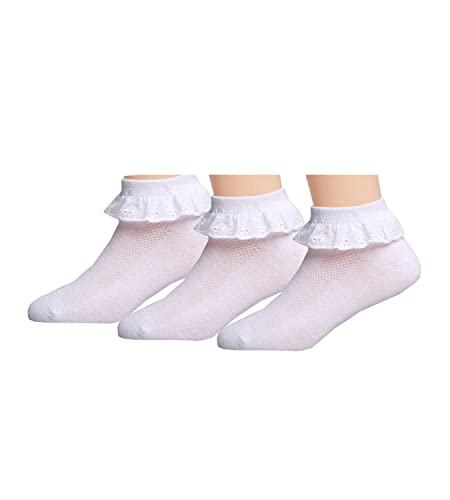 Twtility Baby Toddler Girls Eyelet Frilly Lace Socks Cotton Ruffle Lace Dressy Socks