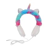 OKUMEYR キッズ用有線猫耳ヘッドホン ユニコーンデザイン 軽量快適 冬季保暖 耐久性イヤーマフ ユニセックス 学校 フェスティバル向け ジャ