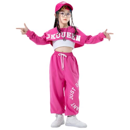 Image of Toddler Kids Fashion 3 Piece Outfits Long Sleeve Cropped Sweatshirt Letter Print And Sweatpants Set for Girls (White,170/13-14 Y)