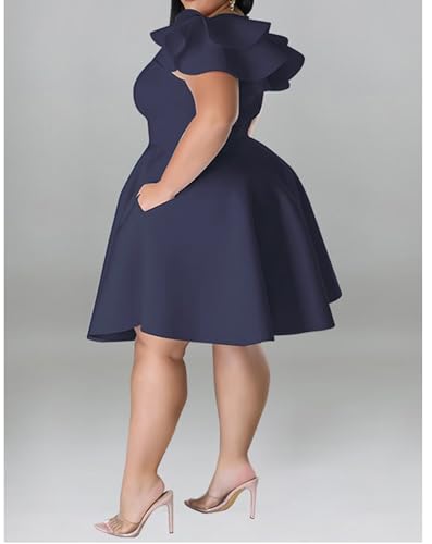 Image of IyMoo Women's Plus Size Cape Flutter Sleeve Stretchy A Line Swing Flared Skater Cocktail Party Dress with Pockets