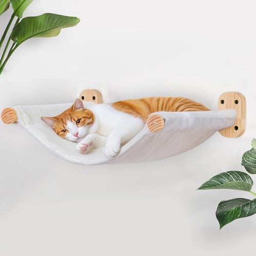 Kletterwand Katzen, Großes Hängematte Katze 53×38.5 cm, Katzenhängematte bis 15 kg, Zweiseitige Katzenwandliege mit Leinwand & Plüschstoff für alle Jahreszeiten
