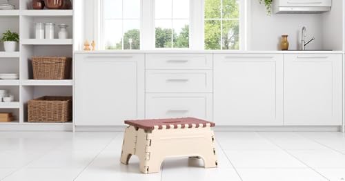Image of U-MAX 7 Inch Folding Stool - Compact, Portable Step Stool for Kids & Adults, Lightweight Plastic Design, Slip-Resistant, Ideal for Kitchen, Bathroom, Camping & Travel (Brown / 7 inch)