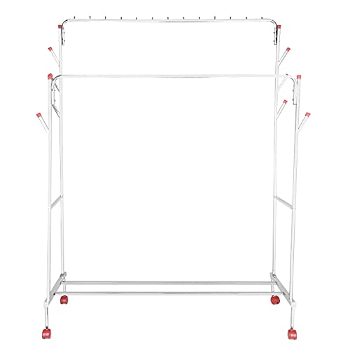 Image of LIMETRO STEEL Clothes Rack with Bottom Shelves | Closet Organizer Coat Hanger | Multipurpose Dual Rod + Wheels | Garments Rack with Bottom Shelf