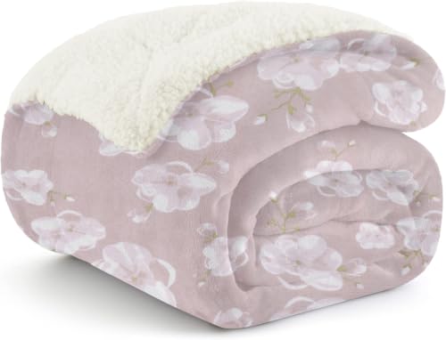 Image of Homestan Sherpa Fleece AC Blanket for Winter, Single 60x90 inch | Cherry Blossom, All Season Comforter, Reversible 400 GSM Quilt, No Filling, Soft & Warm Throw, Breathable