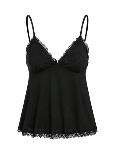 SHENHE Women's Lace Babydoll Tank Top Sexy Sleeveless Flare Flowy Gothic Peplum Tops