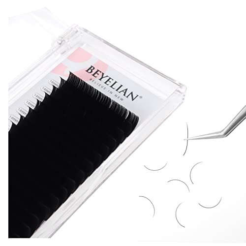BEYELIAN Flat Eyelash Extension, Ellipse Lash Extensions 0.15 D Curl 14mm 16 Rows Matte Black Eyelash Extension Supplies Classic Lash Extensions Individual Eyelashes Salon Use