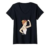 Photo Gallery donna punk girl power femminista retro art rosie rivettatrice tatuaggio maglietta con collo a v Photo Gallery donna punk girl power femminista retro art rosie rivettatrice tatuaggio maglietta con collo a v