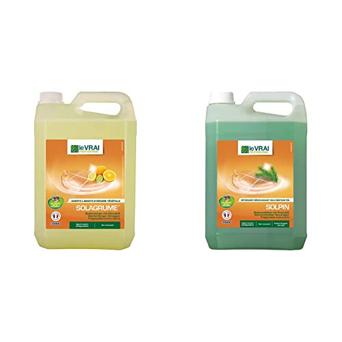 LE VRAI PROFESSIONNEL - Solagrume, Détergent Parfumant aux Agents Lavants d’Origine Végétale - Senteur Agrumes - Bidon 5 L & PROFESSIONNEL - Solpin, Détergent Parfumant aux Agents Lavants - Bidon 5 L