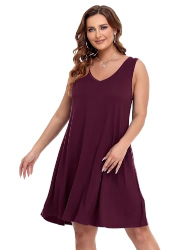 Image of BELAROI Women Casual Summer Beach Dresses Plus Size Sundress V Neck Pockets Swing Tank Dress Cover Ups