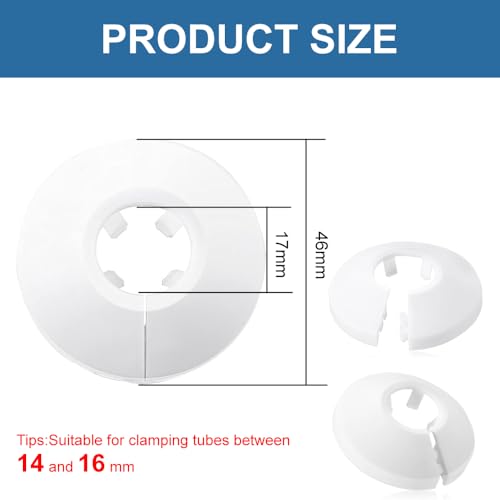 WOLMIK 16 Stück Heizungsrohr Rosette - Heizungsrohr Verkleidung, Rosetten Für Heizkörperrohre, Heizungsrohr Abdeckung Boden, Rohrabdeckung, Abdeckrosetten, Verkleidung, Heizkörper Rosetten (14-16mm)