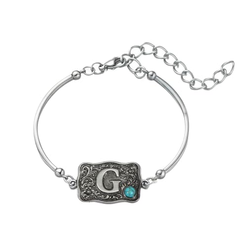 Image of Belt Buckle Bracelet Initial Letter A-Z Bracelets Western Cow Tag Bracelet Belt Buckle Necklace Western Style Initial Letter Pendant Necklace