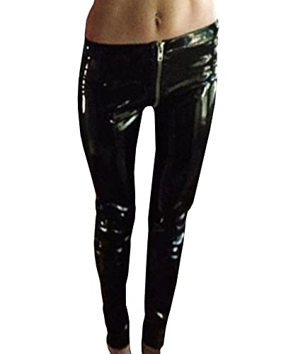 SEMATOMALA Women's Latex Zipper Crotch Leggings Sexy PVC Faux Leather Shiny Wet Look Black Red Tight Lingerie Pants2