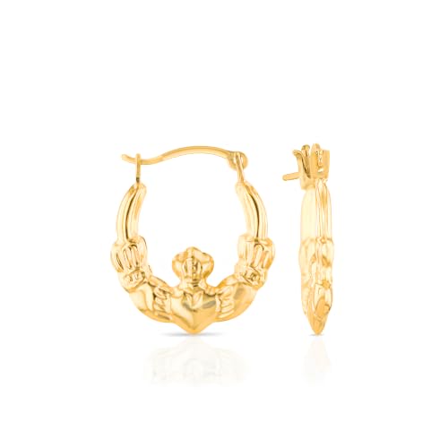 Floreo 10k Yellow Gold 15mm Claddagh Hoop Earrings