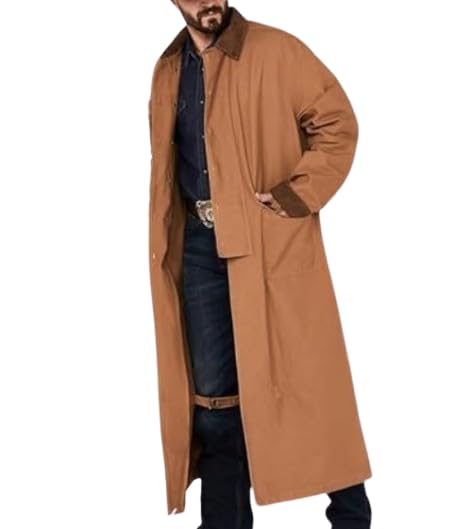 Men's Old Cowboy Full Length Duster Coat - Western Cotton Duster Cowboy Long Trench Coat for Men3