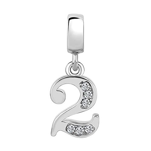 Good Luck Lucky Number 0 1 2 3 4 5 6 7 8 9 Charms with Shining Crystal Silver Plated Birthday Dangle Bead Charms Compatible with Pandora Bracelets2