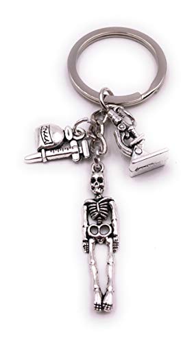H-Customs Esqueleto médico Esqueleto microscopio jeringa Plata Llavero Colgante
