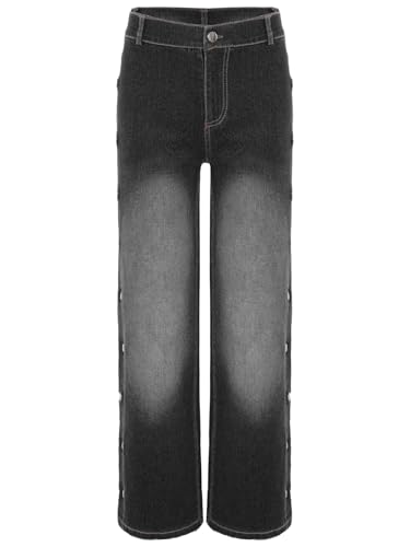 Aislor Kids Girls Jeans Casual Elastic Waist Denim Pants Vintage Wide Leg Trousers Jeggings with Button Split Side3