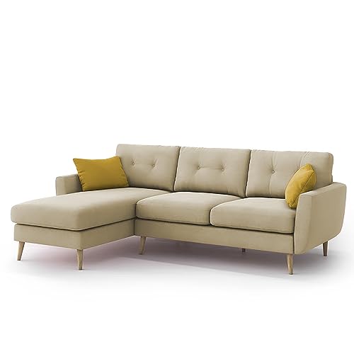 Image of BRAXTON Lindel LHS 4 Seater L Shape Sofa Set for Living Room (Cream) Premium Velvet Fabric Sofa