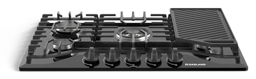 GASLAND Gas Cooktop 30 Inch with Griddle, Gas Stovetop with 5 Burners, Comes with Reversible Cast Iron Grill/Griddle, 120V Plug-in, NG/LPG Convertible, CSA Certified Black