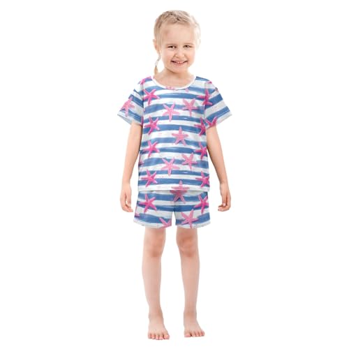 Pink Starfish Pattern Summer Cute Pajama Sets, Short Sets for Daily Wears and Sleep Wears3