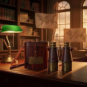 Binoculares marinos victorianos antiguos de latón con cubierta de cuero miniatura 7