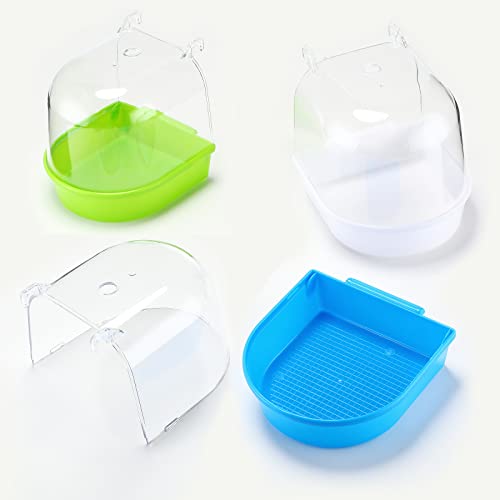 Image of Honeydak 3 Pieces Clear Bird Bath for Cage Parakeet Bird Cage Accessories Hanging Bath Box Parrot Bathing Tub with Clear View for Cockatiel Conure Canary Budgies Parrots Blue Green White