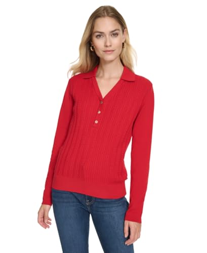 Image of Nautica Women's V-Neck Cable Polo Long Sleeve