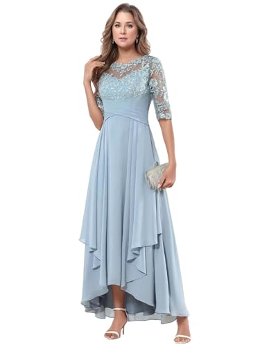 Long Sleeve Chiffon Mother of The Bride Dresses for Women Lace Appliques Ruffle Formal Evening Gowns for Women2