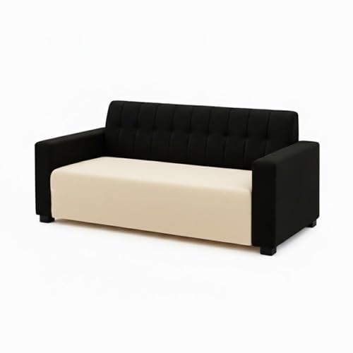 Image of FURNY Luxora 2 Seater Fabric Sofa Set (Black-Cream) with Velvet Finish | Durable Comfort | Ideal for Living Room | Breathable material