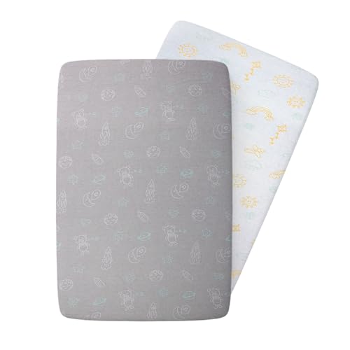 Image of 100% Organic Cotton Bassinet Sheets for Guava Lotus Bassinet, 2 Pack - Breathable Soft Fitted Bassinet Sheets for Baby & Newborn, Unisex (Day and Night)