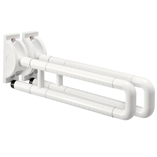 Navaris 2x Barras de Apoyo para Personas Mayores - Inodoro Auxiliar de Pie - Barra de Agarre para el Baño - Inodoros Accesibles para Discapacitados - Barra de Apoyo Blanca