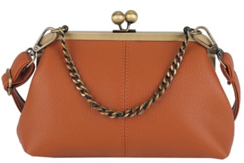 Image of Vintage Kiss Lock Tote Women 2026 Clasp Clutch PU Leather Purse Crossbody Shoulder Bag Everyday Chic Messenger Handbag